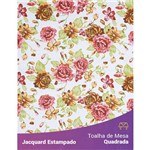 Toalha de Mesa Quadrada em Tecido Jacquard Estampado Floral Rosa e Laranja