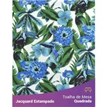 Toalha de Mesa Quadrada em Tecido Jacquard Estampado Tucano Azul