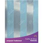 Toalha de Mesa Redonda em Tecido Jacquard Azul e Prata Frozen Listrado Tradicional