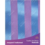 Toalha de Mesa Redonda em Tecido Jacquard Azul Frozen e Rosa Listrado Tradicional