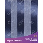 Toalha de Mesa Redonda em Tecido Jacquard Azul Marinho e Cru Listrado Tradicional