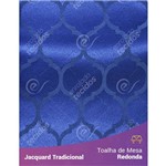 Toalha de Mesa Redonda em Tecido Jacquard Azul Royal Geométrico Tradicional