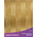 Toalha de Mesa Redonda em Tecido Jacquard Dourado Ouro Vibrante Listrado Tradicional