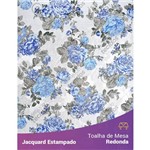 Toalha de Mesa Redonda em Tecido Jacquard Estampado Floral Azul