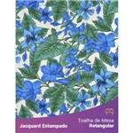Toalha de Mesa Retangular em Tecido Jacquard Estampado Flor Hibiscus Azul