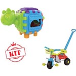 Triciclo Smart Festa Azul 2560l com Brinquedo Cubo Didático Dino 1087 Magic Toys