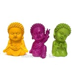 Trio de Estátuas Monge Buda Baby Coloridos 9,5cm