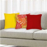 Trio Kit de Almofadas Decorativas 45x45 Amarelo e Vermelho com Enchimento de Pluma Siliconada 3 Peças em Lona e Blim com Fecho Invisível