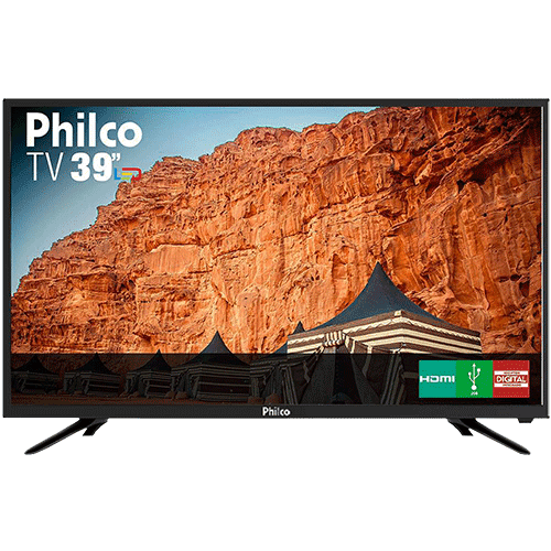 TV LED 39" Philco PTV39N91D HD com Conversor Digital 2 HDMI 2 USB Som Surround 60Hz Preta