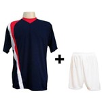 Uniforme Esportivo com 14 Camisas PSG Marinho/Vermelho/Branco + 14 Calções Modelo Madrid Branco