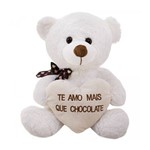 Urso Branco com Coração te Amo Mais que Chocolate 31cm