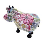 Vaca com Flores Coloridas Cerâmica 14x18 Cm Santa Cecília