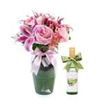 Vaso com Flores Pink + Vinho Branco Altosur 375 Ml