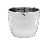 Vaso de Ceramica Branco com Detalhes Prata 15cm Espressione