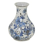Vaso de Ceramica Branco com Flores Azul 23cm Espressione