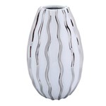 Vaso de Ceramica Clean Branco e Prata 24cm Concepts Life