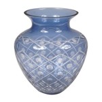 Vaso de Vidro Azul e Branco Decorativo 25x28cm