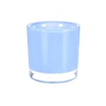 Vaso de Vidro Castiçal Porta Velas 12Cm Azul Claro
