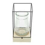 Vaso de Vidro com Led e Suporte de Madeira Glass Preto Urban