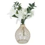 Vaso de Vidro Decorativo com Palha G Arranjo Lírios Brancos