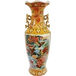 Vaso em Cerâmica Ocre Satsuma com Pássaros