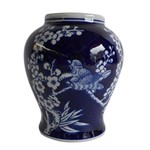 Vaso em Porcelana Azul Top Bulging Cherry Flowers
