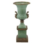 Vaso em Porcelana Clássica Verde Detalhes em Bronze