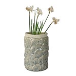 Vaso Embossed Leaves Thin Edge em Cerâmica - 18x11 Cm - Cor Verde - 41057