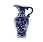 Vaso Ornamental de Porcelana 16x12,5x27cm Azul e Branco Borboletas e Flores 16x12,5x27cm