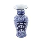 Vaso Ornamental de Porcelana Azul e Branco Mandarim 12X12X25,5cm