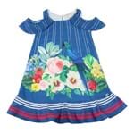 Vestido a Babado Arara e Flores - Azul - Petit Cherie-8anos