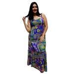 Vestido Alça Longo Estampado Feminino Indiano C Bolso 26576