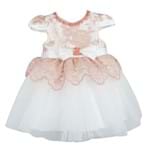 Vestido Baby Festa Barrado de Renda - Off White com Rosê - Petit Cherie-3-6m