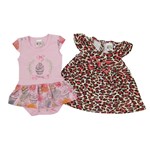 Vestido Bebê Kit com 2 Unidades Rosa e Creme-M