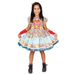 Vestido de Festa Caipira Quadrilha Festa na Roça Azul Chique Infantil com Luva e Fitas de Cabelo