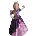 Vestido Festa Infantil Fantasia Princesa Rapunzel Longo Luxo e Luva