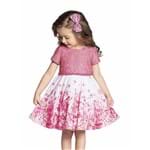 Vestido Infantil Festa Corpo Renda Pink e Saia Florida Branco e Pink - Ninali 2