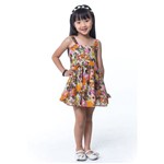Vestido Infantil Menina Rodado Floral Laranja -tamanho 6