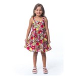 Vestido Infantil Menina Rodado Floral Vermelho - Tamanho 2