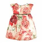 Vestido Infantil Rodado Estampa Rosas Grandes com Fita Veludo - Té Roupa de Criança 1t