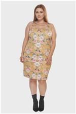 Vestido Lápis Floral Plus Size Amarelo-48/50
