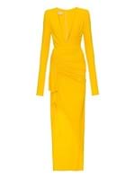 Vestido Maxi Assimétrico Decote V Amarelo Tamanho 36