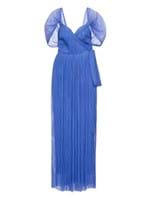 Vestido Maxi Plissado Amena de Seda Azul Tamanho 36