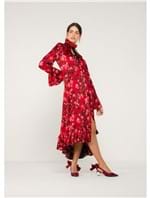 Vestido Midi Adelaide de Seda Floral Vermelho Tamanho 8