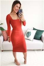 Vestido Midi Dress To Decote Quadrado Canelado Carmin - Vermelho