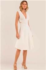 Vestido Midi Morena Rosa Decote V Abertura Costas - Off White