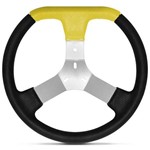 Volante Esportivo Kart Speedway Universal Preto e Amarelo Sem Cubo Couro Ecológico