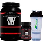 Whey Mix Morango 900g + BCAA 100 Cápsulas + Coqueteleira Transparente - Nitech Nutrition
