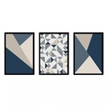 3x Quadros Decorativos Abstrato com Moldura Quarto Sala Azul