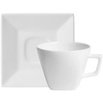 Xícara de Chá com Pires Quadrado Quartier Porcelana 200 Ml Branco Oxford